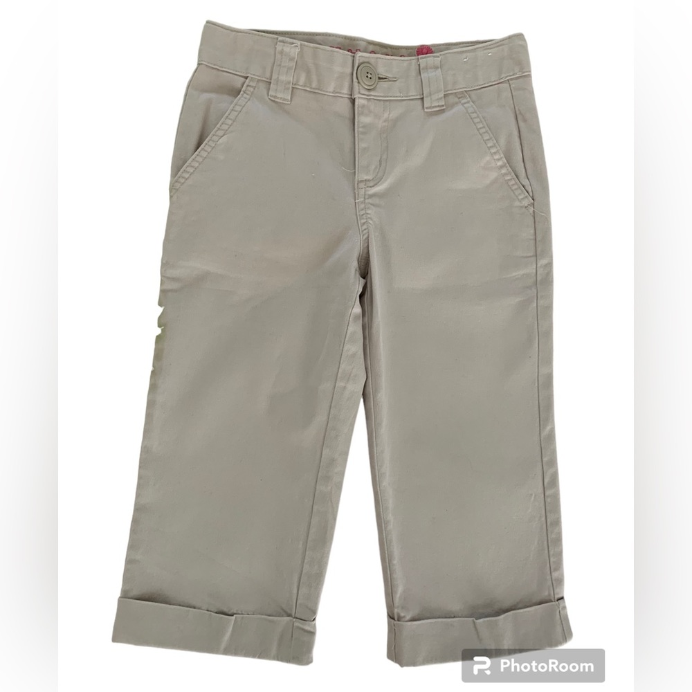 J. Khaki Capri Pants Girls Size 8 Tan Cropped Cuffed Adjustable Straight Leg